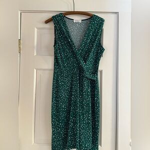 Kaileigh Green Polka Dot Wrap Midi Dress